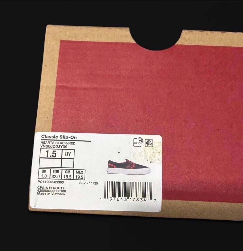 Vans Kids Black Slip-On Sneakers with Red Heart Accents - Picture 4 of 4